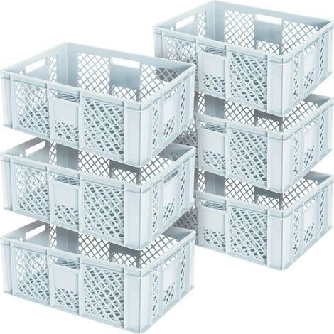 BRB Lot de 6 paniers empilables ajourés/empilables (L x l x H) 600 x 400 x 240 mm, qualité alimentaire, qualité industrielle (blanc)