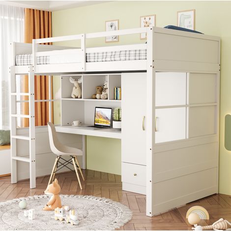 Letto a soppalco con scrivania e armadio 90x200 DESVIAE (1/5)