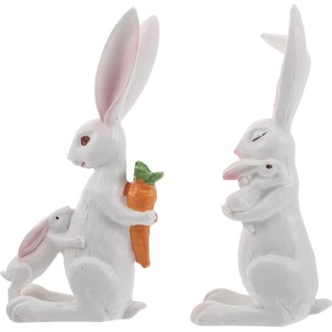 Lot de 2 Décorations de Lapins de Pâques en Résine, Figurines Mère et Petit Lapin 10 Cm, Centre de Table pour Décoration Printanière Maison et Bureau, Ornement de Table Pascal (1/5)