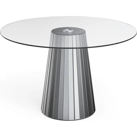 Table ronde DISCO miroir gris plateau transparent (1/2)