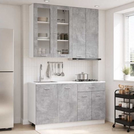 vidaXL Unidad de cocina LYON 4 uds. Gris Hormigón Madera de ingeniería (1/5)