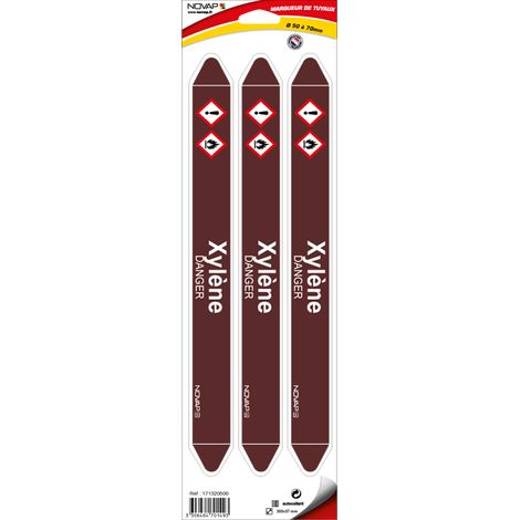 Planche de 3 marqueurs de tuyauterie 355 x 37 mm pour Ø 50 à 70 mm - Xylène - 4701493