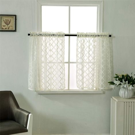 Short Curtains Small Windows Short Country Style Curtains Vintage Sheer Panel Curtains Modern Kitchen Bistro Curtain Milky White 74  61 2pcs (1/5)