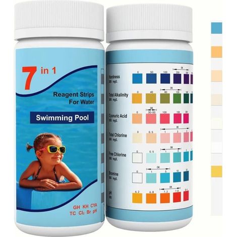 en 1 Bandelette Piscine, 100 Test Piscine Bandelettes Testeur Piscine et Spa, Languette Piscine Test Eau Piscine Test ph,Chlore Le Brome, la Dureté Totale, l’Acide Cyanurique and More (1/4)