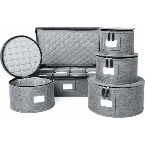 Kit de rangement, coque rigide et gobelets et gobelets empilables pour protéger la vaisselle, y compris diviseur d'assiettes en feutre (gris, ensemble de 5 pièces) (1/5)
