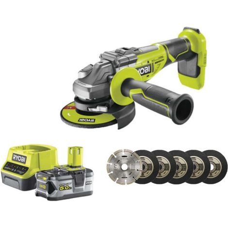 Pack RYOBI smerigliatrice angolare senza spazzola 18V OnePlus R18AG7-0 - 1 batteria 18V 5.0Ah - 1 caricatore rapido - se