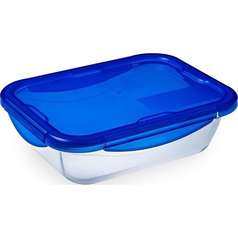 Boîte Rectangulaire en Verre avec Couvercle Hermétique et Étanche Ø 20 cm - Cuisinez au Four, Conservez et Emportez, Bleu (1/5)