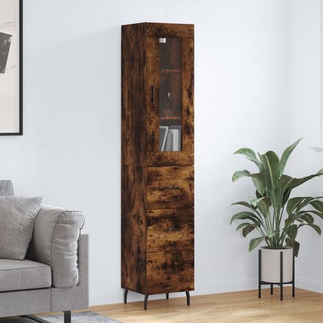 Aparador de madera contrachapada roble ahumado 34,5x34x180 cm (1/5)