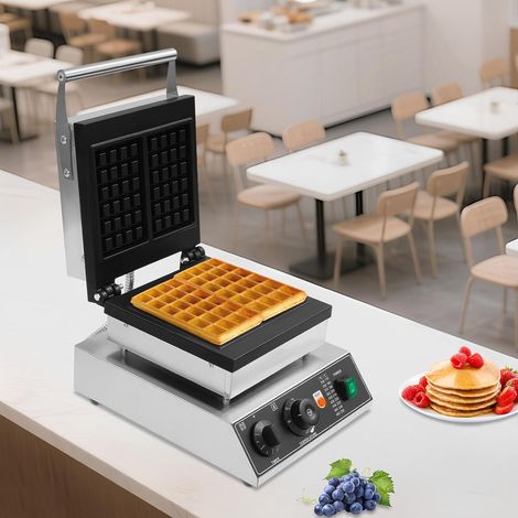 Gaufrier électrique 2000W Gaufrier Professionnel - Appareil à Gaufres pour 2 Gaufres - Revêtement Antiadhésif-Thermostat Réglable 50-300℃ - Cafétéria/Boulangerie/Snack-bar (1/5)