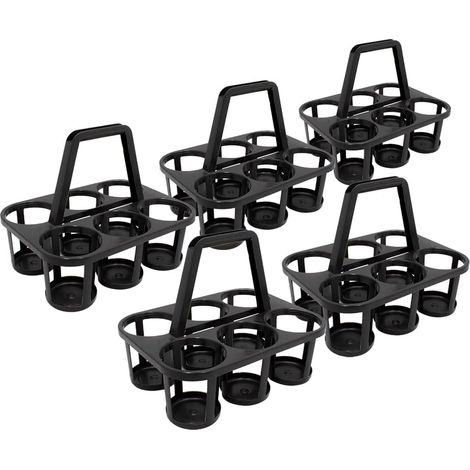 Lot de 5 - Porte-Bouteilles - Caisse de Rangement - 6 Compartiments - Poignée Intégrée - Pour Garage Cellier Cave - Noir - 26x34x28 cm