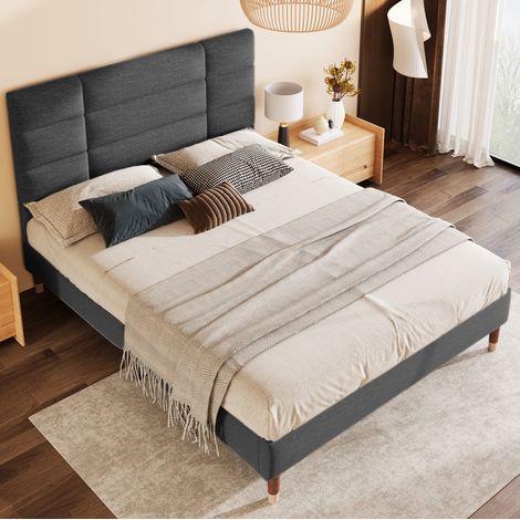 Cama Tapizada 140x200 Cm Somier Madera Y Cabecero Capitoné (1/5)