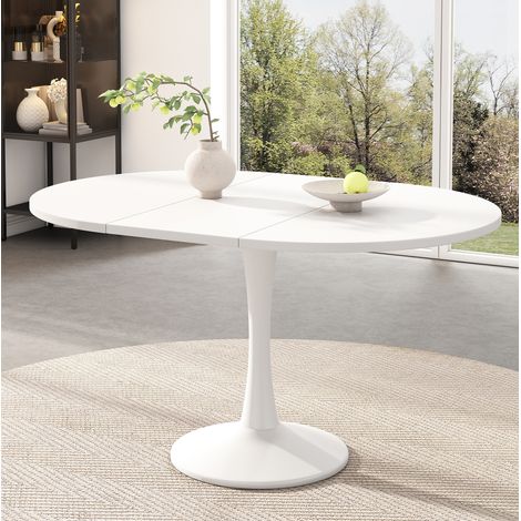 Mesa extensible ovalada 100/140 x 100 x 75 cm, MDF y hierro, blanca HAVRYA (1/5)