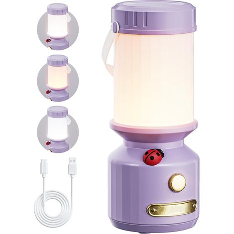 Lampe de camping pour enfants Star Ladybug - Rechargeable par USB, LED à 3 couleurs et intensité variable, avec crochet et poignée pour tente pour une utilisation en extérieur en toute sécurité (1/5)