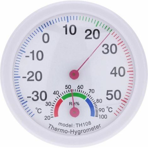 Termómetro interior y exterior con forma de reloj blanco, higrómetro de temperatura, medidor de humedad (1/5)