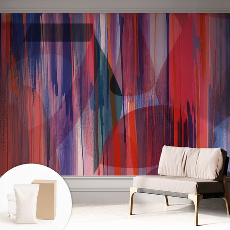 Papier peint intissé mural avec imprimé pour décoration pour salon pour chambre à coucher pour entrée Rayures arc-en-ciel 312x219 cm (1/5)