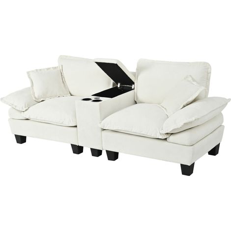 CAIziCanapé nuage modulaire, canapé voilier avec porte-gobelets et espace de rangement, 2 coussins, revêtement en chenille pour appartements et salons, beige (1/5)