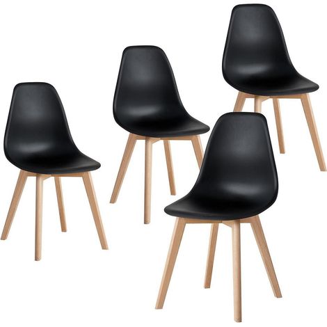 Lot de 4 chaises de salle à manger noires, pieds en bois massif, design moderne (1/5)