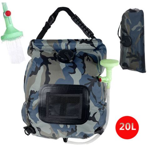 Sac de Douche de Camping Portable 20L - Sac de Douche Solaire Chauffant Pliable avec Tuyau et Pomme de Douche Détachables, pour Camping, Randonnée, Voyages, la Plage (1/5)