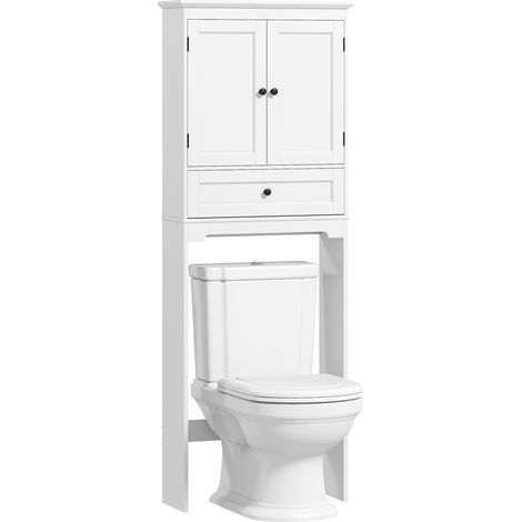 Meuble WC rangement dessus de toilette - HOMCOM - 2 portes, tiroir et étagère réglable - bois - 62 x 23 x 168 cm - blanc (1/5)