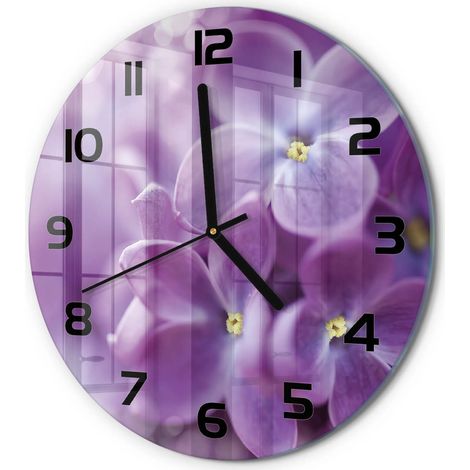 Horloge Murale Ronde Déco Murale Artistique Verre Silencieuse Salon Chambre Fleurs violettes fi 30 cm (1/5)