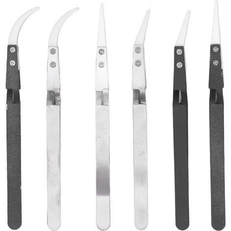 Antimagnetische Lötpinzette, 6-teilig, spitz und gebogen, Edelstahl, Keramik, hitzebeständiges Set für (1/5)