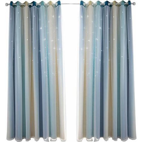 Rideau occultant pour chambre à coucher, rideau anti-bruit, isolation thermique, rideaux opaques avec motif(100x 270cm), bleu jaune) (1/5)