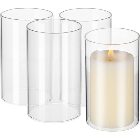 Abat-Jours et Décoratifs en Verre Borosilicaté Lot de 4 Cylindriques Coupe-Vent, Résistants pour Bougies, pour Décoration DIY et Fleurs Conservées (1/5)