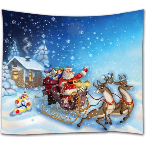 80 x 60 Zoll, bunter Weihnachtsteppich mit Weihnachtsmann und Schlitten