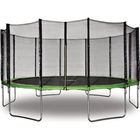 Cama elástica "Yoopi" - Ø 4.90 m - Verde - Con red + escalera + funda + kit de anclaje
