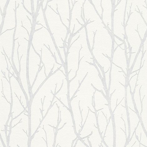 Papier peint arbre à peindre Papier peint avec branches en blanc gris Papier peint forêt à vinyle idéal à peindre (1/4)