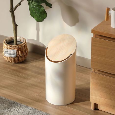 9-Liter-Abfalleimer „White Elephant“ mit Schwingdeckel – geräuscharm, mit Haltering, für Wohnzimmer und Badezimmer – geräuschdämpfender Design-Abfalleimer (1/4)