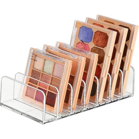 Organizer per palette di trucchi in plastica a 7 scomparti, porta ombretti e fard, da appoggio per il bagno, trasparente (S) (1/4)