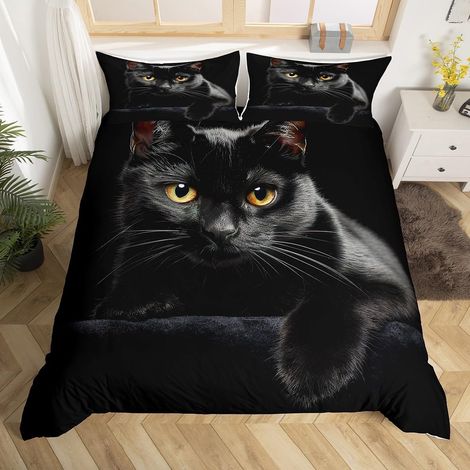 Housse de Couette 220x240cm Cute Kitten Parure de Lit pour Enfants Microfibre légère Housse de Couette 220x240cm Mystérieux Noir Chat décor (1/5)