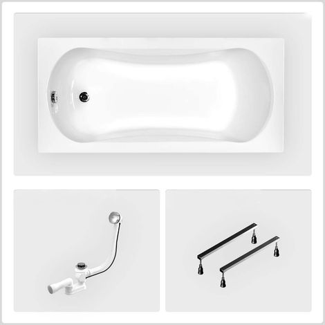 Rechteckige Badewanne - 140 x 70 cm - ohne Verkleidung - mit Füßen - Chromablauf - ARIA