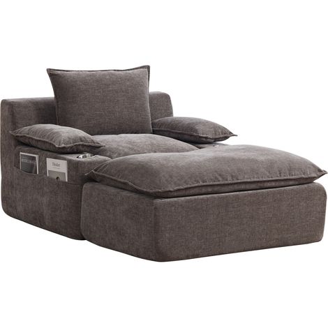 GagaFauteuil relax chaise longue en chenille, 4 coussins, gris (1/5)