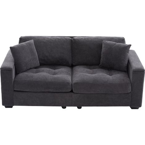 Sofá de 2 plazas moderno 180 cm gris oscuro en chenilla con arcón y 2 cojines (1/5)