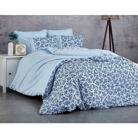 Bettwäsche - 1 Bettdecke 220 x 240 cm + 2 Kissenbezüge 60 x 60 cm - 100% verstärktes Baumwolle - Blau