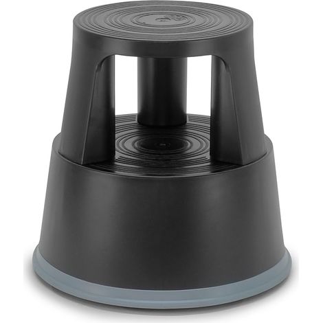 Marchepied Tabouret Mobile à roulettes avec Blocage Automatique – 2 marches antidérapantes Hauteur 43 cm, Plastique renforcé incassable, Charge 150 kg, Noir (1/5)