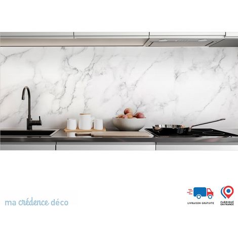 Crédence : Marbre blanc 3 - Couleur noir - Alu composite - 60 - 120 (1/3)