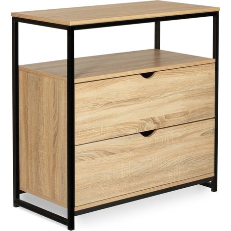 Idmarket – Commode enfant 2 tiroirs 80 cm – Bois et métal noir – Style industriel – Dimensions compactes 80 x 40 x 80 cm – Étagère supérieure décorative