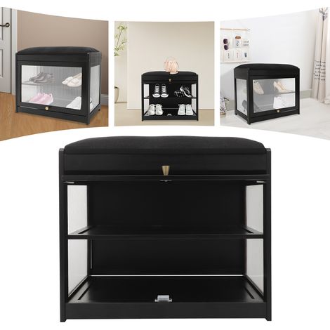 Banc à chaussures avec siège - Banc à chaussures avec espace de rangement noir 50 x 32 x 44 cm Petit meuble à chaussures avec banc Banc d'entrée Banc d'armoire (1/5)