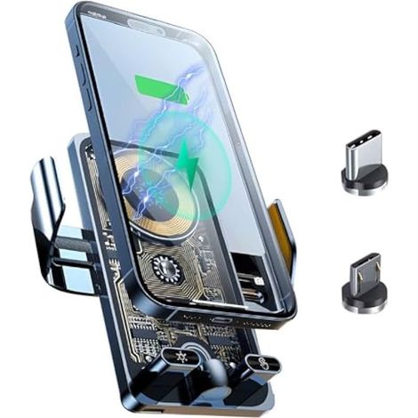 Support de téléphone de voiture sans fil, 15 W, chargement rapide sans fil auto-serrant, support de téléphone portable pour grille d'aération pour iPhone 15/14/13/12/11 Pro/Pro Max, Samsung Galaxy (1/5)