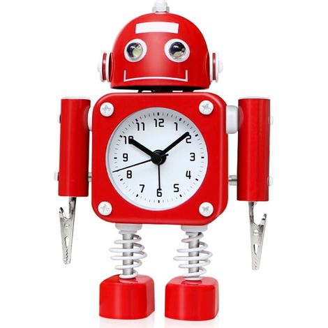 Tickenloser Roboterwecker aus Edelstahl - Wecker mit Blinklichtern und Handclip (rubinrot) (1/5)