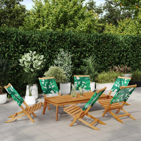 Chaises de jardin pliantes lot de 6 vert tissu et bois massif (1/5)