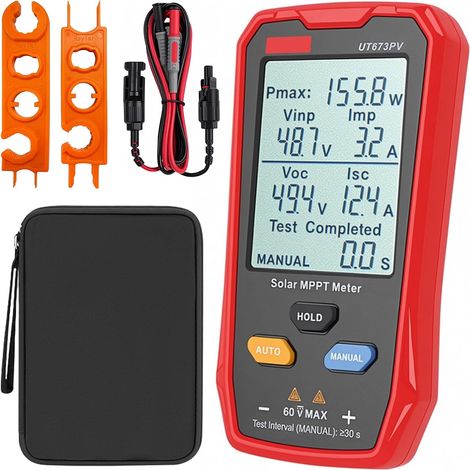 Testeur de panneau solaire – Multimètre photovoltaïque 800 W avec grand écran LCD ultra clair, appareil de mesure MPPT solaire, facile à transporter, facile à utiliser, test de données pour panneaux (1/5)