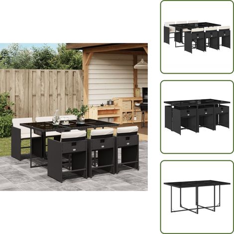 Cuscini per sedie - vidaXL Set da Pranzo da Giardino 7 pz Nero con Cuscini in Polyrattan - Rattan PE