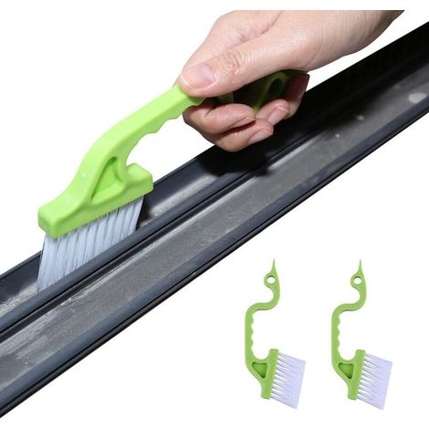 Set di 2 utensili manuali per la pulizia di scanalature e fessure, spazzola per la pulizia delle guide delle porte e delle finestre della cucina (verde) (1/4)