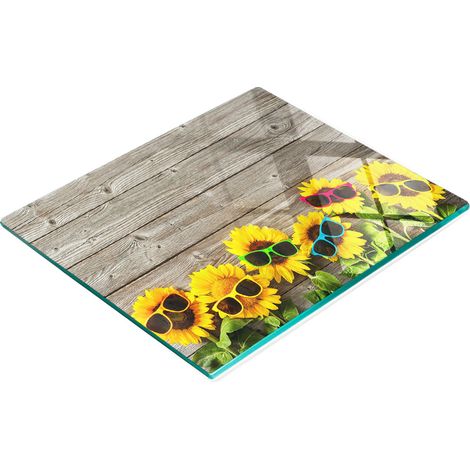 Tabla de cocina de vidrio templado con dise帽o decorativo de girasoles, 60x52 cm. (1/5)