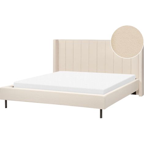 Cama con somier 180 x 200 cm moderna tapizada bouclé base listones beige Villette