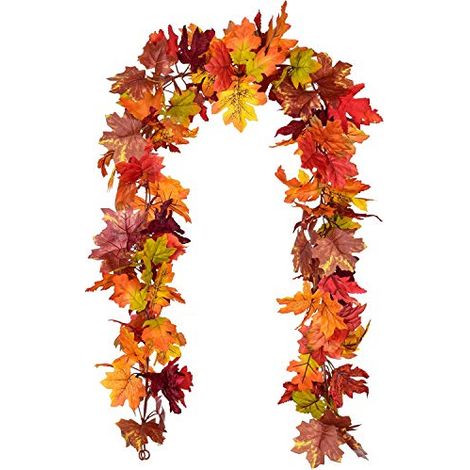 Juego de 2 guirnaldas otoñales: 1,8 m de alambre de arce artificial con hojas coloridas para decoración otoñal del hogar, bodas y fiestas de Acción de Gracias (colores surtidos). (1/5)